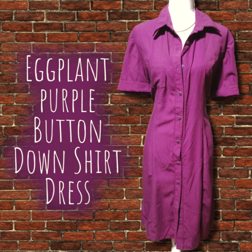 Eggplant Purple Button Down Shirt Dress